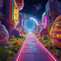 A path to another world in the space age, highly detail, digital art, trending on artstation, octane render, vibrant