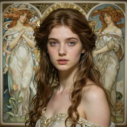 beautiful young goddess by zdzisław beksinski, iris van herpen, jean delville, jeffrey smith, and alphonse mucha, detailed realistic beautiful portrait, shallow depth of field beautifully lit octane render, ai biodiversity, enrst haeckel