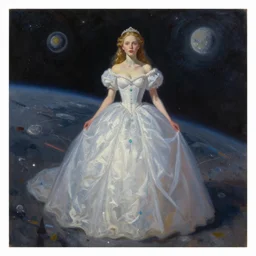 oil painting of a princess lost in space, james jean vibes