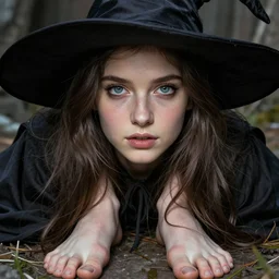 portrait of a young witch, true anatomy, detailed face, detailed feet highly detailed, by frank frazetta and boris vallejo