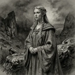 charcoal drawing of a elvish priestess