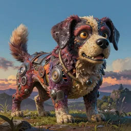 a beautiful painting of a mutated dog by studio ghibli, gigantic, octane render, brilliantly coloured, intricate, ultra wide angle, trending on artstation, dusk, volumetric lighting, polished, micro details, ray tracing, 8k