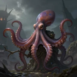 a hyperrealistic render of an octopus wizard, dusk, outdoor, art by Artgerm and Greg Rutkowski and Alphonse Mucha, hearthstone art style, epic fantasty card game art, Beautiful dynamic dramatic moody lighting, shadows, cinematic, Octane, 8K