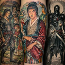 Colour Tattoo old chines painting , by WLOP, Rossdraws, James Jean by Greg Rutkowski, Sung Choi, Mitchell Mohrhauser, Maciej Kuciara, Johnson Ting, Maxim Verehin, Peter Konig, Bloodborne , 8k photorealistic, cinematic lighting, HD, high details, atmospheric , trending on artstation