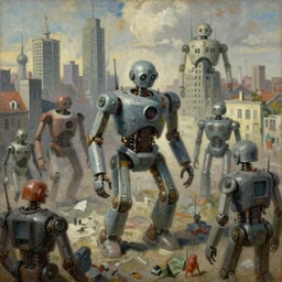 high quality high detail painting by ilya repin, robots taking over the city, hd