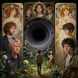 highly detailed surreal vfx portrait of a sacred portal into a black hole of dreams, stephen bliss, unreal engine, greg rutkowski, loish, rhads, beeple, makoto shinkai and lois van baarle, ilya kuvshinov, rossdraws, tom bagshaw, alphonse mucha, global illumination, detailed and intricate environment