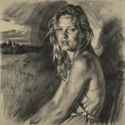 charcoal drawing of kate moss by egon schiele, vienna museum