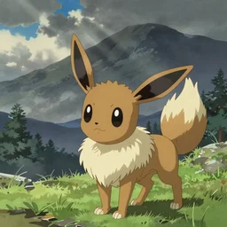 Eevee in Japanese art style, nihonga, old Japanese art