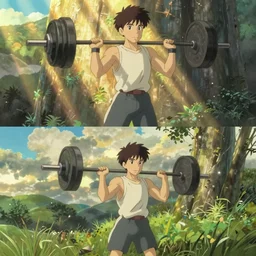 sam hyde lifting weights, screenshots from the miyazaki anime movie