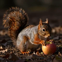 a squirrel storing an apple for christmas,
