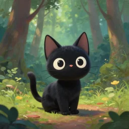 a beautiful painting of a single cute black cat in a forest. pixar character design by cory loftis, fenghua zhong, ryohei hase, ismail inceoglu and ruan jia. artstation, volumetric light, detailed, photorealistic, rendered in octane