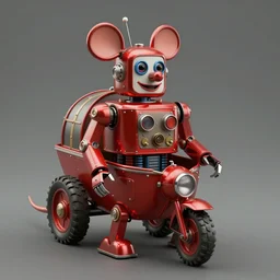 adventurer ( ( ( ( ( 1 9 5 0 s retro future robot android robot mouse clown wagon. muted colors. ) ) ) ) ) by jean baptiste monge!!!!!!!!!!!!!!!!!!!!!!!!! chrome red