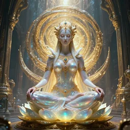cinematic masterpiece poster of glistening opalescent elegant queen empress xenomorph alien goddess meditating lotus position, inside ominous glowing alien temple shrine incubator. in the style of aliens, by denis villeneuve, weta workshop, james cameron, h. r. giger, beautiful octane render, extremely intricate, golden spiral composition, dramatic atmosphere, matte painting