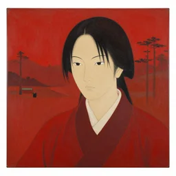 a portrait painting of a character in a scenic environment, texture by nobuhiko obayashi, red, lacquerware