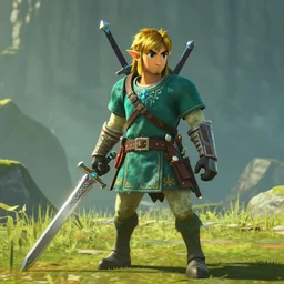 agent 4 7 holding master sword in botw, breath of the wild screenshot