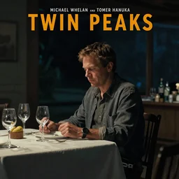Twin Peaks movie poster artwork by Michael Whelan and Tomer Hanuka, Rendering of Larry David sitting alone in the dinner at night from a scene from Twin Peaks, clean, full of detail, Matte painting, trending on artstation and unreal engine