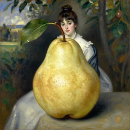 vintage beautiful painting of the primadonna on a pear in Mary Cassatt style