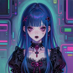 9 0 s, yami kawaii lofi girl aesthetic, creepy gothic 3 / 4 portrait, vaporwave colors, anime, futuristic, hyperrealistic painting, by stanley twardowicz, ilya kuvshinov, rossdraws, trending on artstation