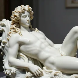 a male Venus reclining in the sun, pale porcelain skin and fluffy blonde long curly hair, beautiful man, featured on artstation, by Leyendecker and Ross Tran