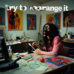 dramatic scene shallow depth of field medium shot uncanny surreal photograph of a colorful intimate art studio in 1 9 9 5 titled'try to rearrange it ', photographed by william eggleston and ken price and man ray, grainy shocking detail trending on artstation 8 k
