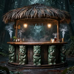 5 0's tiki bar, white smoke gateway portal, mysterious, erie, unsettling, artstation, octane render, 4 k, ultra high detail, very realistic, photograph