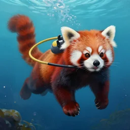 commissioned portrait of a furry anthro female red panda scuba diving underwater, painted todd lockwood, jeff easley, greg rutkowski, james gurney, artgerm, digital art, trending on artstation