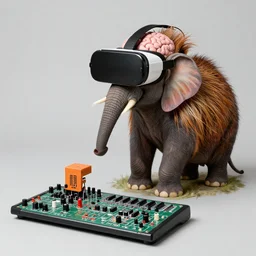elephant shrew vr glasses wearing brain - interface using a modular synthesizer. painted by francis bacon, hieronymus bosch