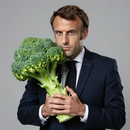 beautiful naturalistic ( emmanuel macron plays a head of broccoli with green skin ) hyperrealistic medium shot studio portrait of emmanuel macron french president looking like broccoli with green skin, hyperrealistic sculpture by ron mueck, photographed by annie liebovitz trending on artstation 8 k shocking detail hyperrealistic