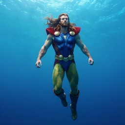 ian bohen as namor floating underwater, blue ocean background, alphonse mucha, rhads, ross tran, artstation, artgerm, octane render, 1 6 k