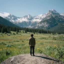 A scene with a character in a scenic place by Ansel Adams
