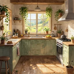 interior background art, bright window lit kitchen, morning, food on the stove, wooden floors, houseplants, cottage decor, gapmoe yandere grimdark, trending on pixiv fanbox, painted by greg rutkowski makoto shinkai takashi takeuchi studio ghibli, akihiko yoshida
