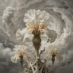 divine chaos engine by karol bak and ruan jia and vincent van gogh, desaturated warm neutral colors, iris van herpen visionary dreamscape, symbolist, james jean spiraling clouds, imagination, daydreams and nightmares, otherworldly, ethereal, fractal lace, ornate gothic organic filigree, 1 5 0 mm, beautifully lit, soft focus