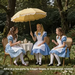 “Alice at a tea party by Edgar Degas, Alice in Wonderland, realism”