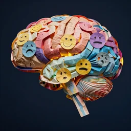 the human brain, lighting up with different emotions, colourful,. canon 5 d 5 0 mm lens. intricate papier - mache