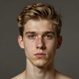 tall man in his twenties with brown blond short quiff hair and thin slightly round facial structure with cleft chin, straight eyebrows and prominent nose, good definition of cheekbones, big hazel nut brown eyes, narrow face, slim body, atmospheric lighting, painted, intricate, 4 k, highly detailed by charlie bowater