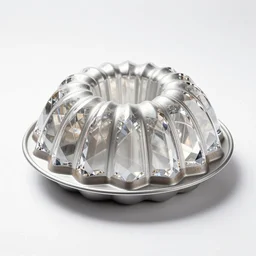 crystal bundt cake pan, studio product photography, isolated on a pure white background, centered, entire object in frame, sharp focus, soft studio lighting