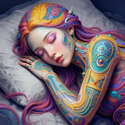 sleeping technology goddess portrait intricate ultradetailed illustration by dan mumford, vibrant vivid colors, detailed, 2 d, 8 k