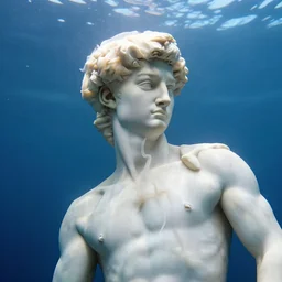 jellyfish underwater, light coming down from above, marble sculpture by michelangelo