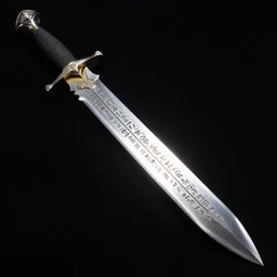 full length saber 5 0 cm, narrow at the base, wider at the tip ; the blade has several serrations, steel gleams sunlight, ornaments as etched hieroglyphs unknown language, amazon ebay sell, black background, back light, detail intricate, sharp focus, digital fantasy art