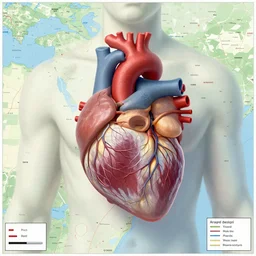 map of the human body with heart attack, award-winning, trending on artstation, photorealistic