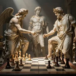 Olympus gods playing chess, Greek art