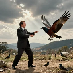 detailed realistic shot hitchcock's birds nicholas cage fights birds