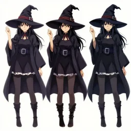 3 6 0 character design sheet of a witch, gapmoe yandere grimdark, trending on pixiv fanbox, painted by ilya kushinov makoto shinkai takashi takeuchi studio ghibli, akihiko yoshida, left to right, artstation sheet