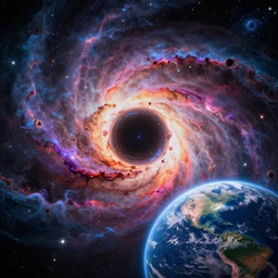 giant celestial beings made from nebulas warping reality the edge of time and space using bright colorful magic black hole coalesing to mold the universe from nothing into something hyper-detailed surreal vast 8k artstation constructing planet earth from stars and bright matter high contrast octane render depth-of-field stunning concept art