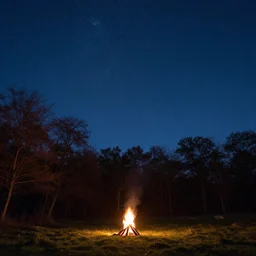 a campfire under a sky full of stars in a forest in england, sense of longing, rule of thirds, clever design, decorative modern graphic design collage border, by hannah hoch and jesse treece and christian jackson and josh brill
