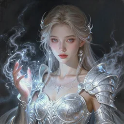 a photorealistic painting of an attractive young girl, partially clothed in ethereal armor emitting psychic powers, beautiful bone structure, perfectly proportioned face, perfect eyes, intricate, elegant, highly detailed, hyper detailed, trending on tumblr, by artgerm, by loish, fantasy scene, fantasy aesthetic, trending on Artstation