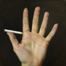 structure of one lady's hand with cigarette. Five thumbs. Painting 1882