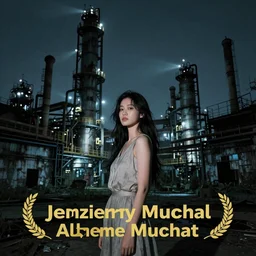 a beautiful young asian woman in abandoned industrial city at night, towering factories, desolate, dark moody lighting, by jeremy mann and alphonse mucha, dramatic lighting, ethereal, stunning, breathtaking, awe - inspiring award - winning, 8 k