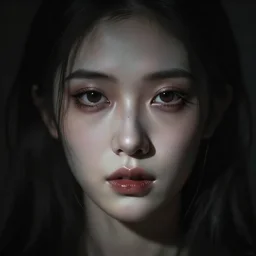 dark and scary person staring at you, closeup, in your face