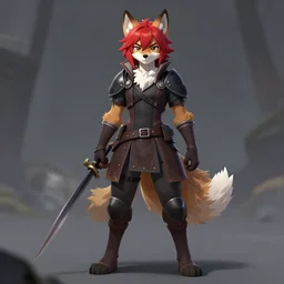 furry anthro wolf fursona, a full body portrait of a the sellsword marissa bell, short red hair, fantasy, makoto shinkai, james gilleard, very detailed, matte, gaussian blur